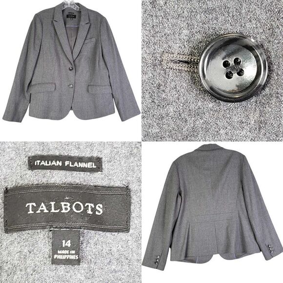 Talbots Blazer Women’s Size 14 Felted Wool Jacket Lined Gray Two Button Italy - Picture 1 of 8